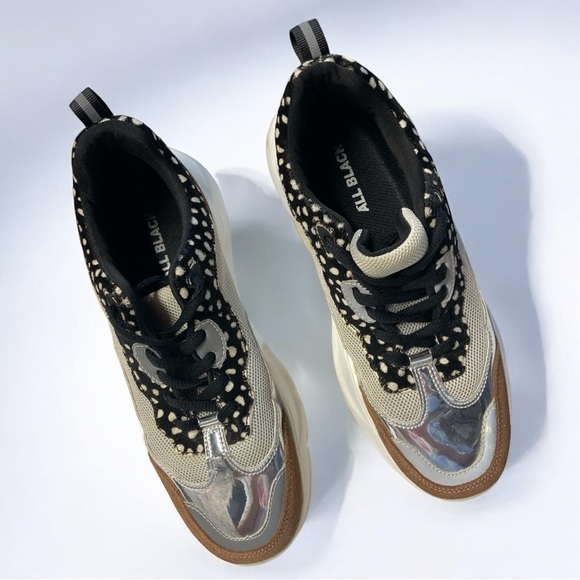 Women’s ALL BLACK Footwear brown suede, silver, and animal print sneaker - Picture 5 of 10